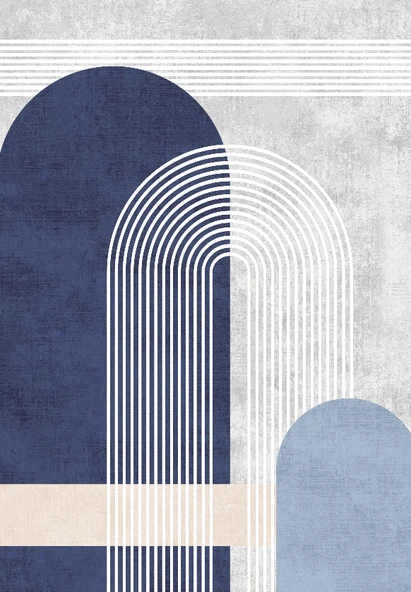 Dijital Baskılı Modern Desenli Kaymaz Taban Yıkanabilir Mavi Halı 80 x 200 cm Mavi ürün görseli 1