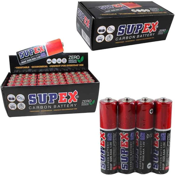 SUPEX R03 1.5 VOLT AAA ÇİNKO KARBON İNCE KALEM PİL (60'LI PAKET KUMANDA PİLİ) ürün görseli 1