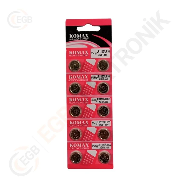 KOMAX Pil Düğme Ag8 Lr1120/Lr55 1.55V 10Lu Paket ürün görseli 1