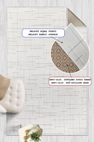 Yumuşak Dokulu İskandinav Dekoratif Kaymaz Taban Yıkanabilir Yolluk Antre Hol Halısı Salon Halısı 60 x 100 cm Beyaz - Resim 2