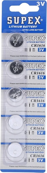 SUPEX CR1616 3V Lityum Düğme Pil 5'Lİ Kart ürün görseli 1