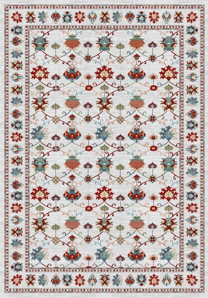 Dijital Baskılı Renkli Kilim Desenli Kaymaz Taban Yıkanabilir Halı 100 x 150 cm Çok Renkli - Resim 2