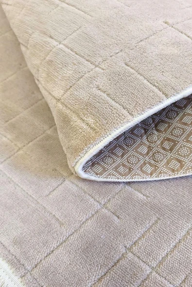 Yumuşak Dokulu İskandinav Dekoratif Kaymaz Taban Yıkanabilir Yolluk Antre Hol Halısı Salon Halısı 60 x 100 cm Krem - Resim 4