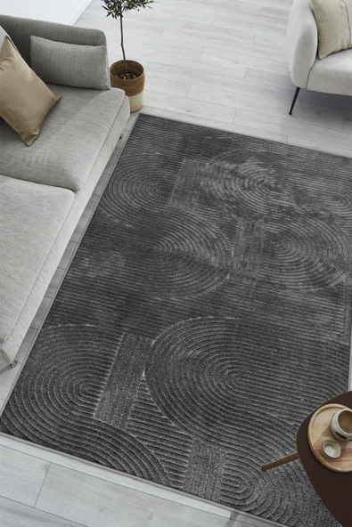 Yumuşak Dokulu İskandinav Dekoratif Kaymaz Taban Yıkanabilir Yolluk Antre Hol Halısı Salon Halısı 80 x 300 cm Antrasit - Resim 8