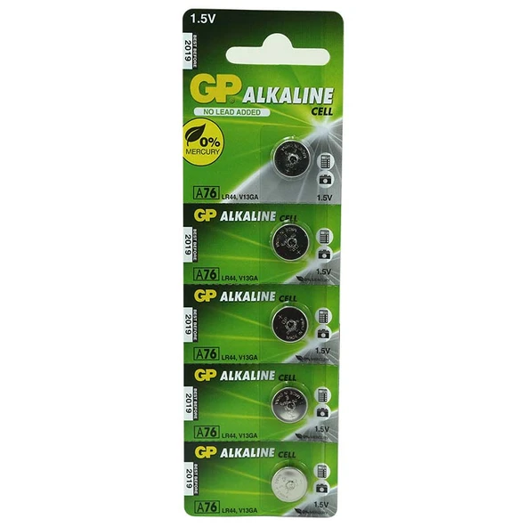 GP A76 LR44 KARTELA AG-13 PİL (5'Lİ PAKET) ürün görseli 1