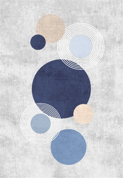 Dijital Baskılı Modern Desenli Mavi Kaymaz Taban Yıkanabilir Halı 60 x 100 cm Mavi - Resim 2