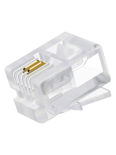 6P2C RJ11 2 Pinli Konnektör - RJ11 Jack - Telefon Kablo Ucu 100 Adet (AVD-27) ürün görseli 1