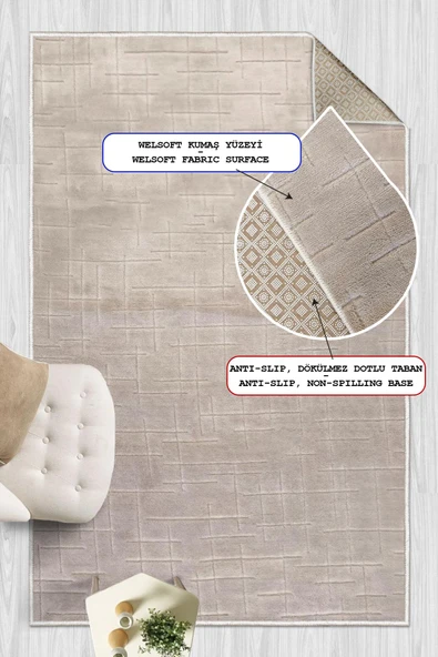 Yumuşak Dokulu İskandinav Dekoratif Kaymaz Taban Yıkanabilir Yolluk Antre Hol Halısı Salon Halısı 60 x 100 cm Krem - Resim 2