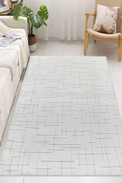 Yumuşak Dokulu İskandinav Dekoratif Kaymaz Taban Yıkanabilir Yolluk Antre Hol Halısı Salon Halısı 100 x 300 cm Beyaz ürün görseli 1