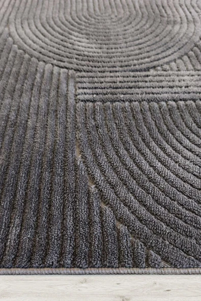 Yumuşak Dokulu İskandinav Dekoratif Kaymaz Taban Yıkanabilir Yolluk Antre Hol Halısı Salon Halısı 160 x 230 cm Antrasit - Resim 6