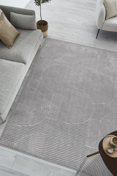 Yumuşak Dokulu İskandinav Dekoratif Kaymaz Taban Yıkanabilir Yolluk Antre Hol Halısı Salon Halısı 80 x 500 cm Gri - Resim 2