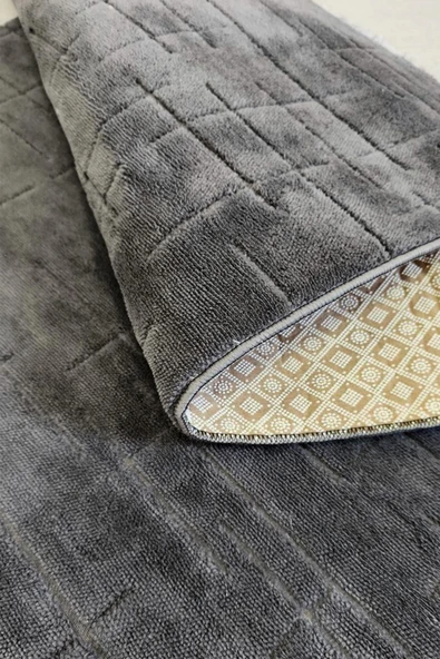 Yumuşak Dokulu İskandinav Dekoratif Kaymaz Taban Yıkanabilir Yolluk Antre Hol Halısı Salon Halısı 60 x 400 cm Antrasit - Resim 4