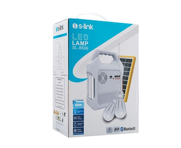 S-Link SL-8699 FM-CD Card-USB-Bluetooth Solar Panel-Led Lamba Taşınabilir Şarj Edilebilir Işıldak - Resim 5
