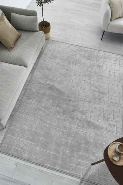 Yumuşak Dokulu İskandinav Dekoratif Kaymaz Taban Yıkanabilir Yolluk Antre Hol Halısı Salon Halısı 200 x 290 cm Gri ürün görseli 1