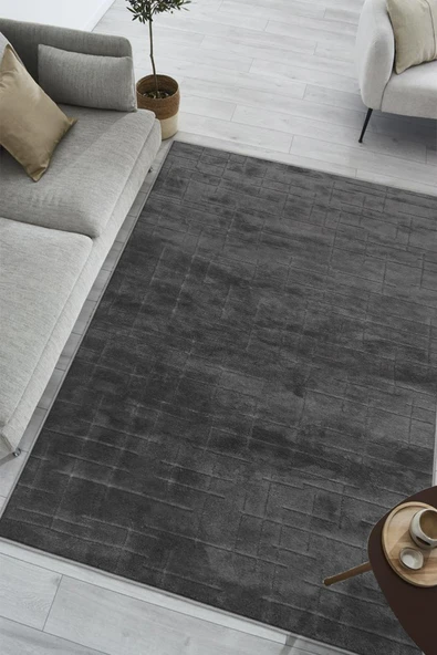 Yumuşak Dokulu İskandinav Dekoratif Kaymaz Taban Yıkanabilir Yolluk Antre Hol Halısı Salon Halısı 80 x 300 cm Antrasit ürün görseli 1