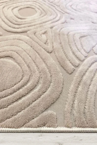 Yumuşak Dokulu İskandinav Dekoratif Kaymaz Taban Yıkanabilir Yolluk Antre Hol Halısı Salon Halısı 200 x 250 cm Krem - Resim 3