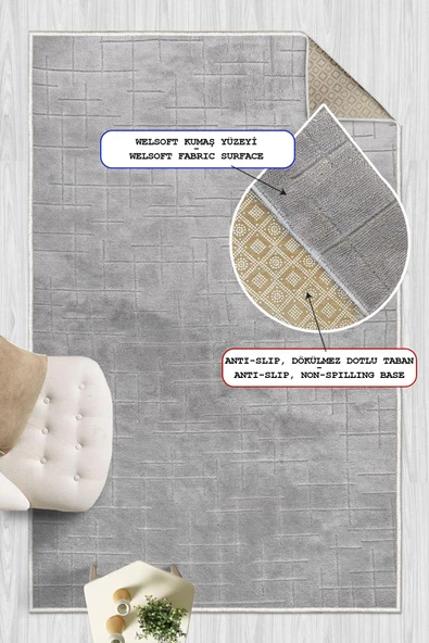 Yumuşak Dokulu İskandinav Dekoratif Kaymaz Taban Yıkanabilir Yolluk Antre Hol Halısı Salon Halısı 60 x 150 cm Gri - Resim 2