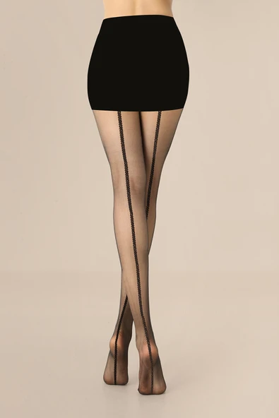 Siyah Vintage Arka Dikişli Külotlu Çorap ürün görseli 1