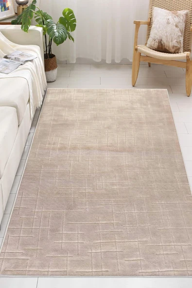 Yumuşak Dokulu İskandinav Dekoratif Kaymaz Taban Yıkanabilir Yolluk Antre Hol Halısı Salon Halısı 60 x 100 cm Krem ürün görseli 1