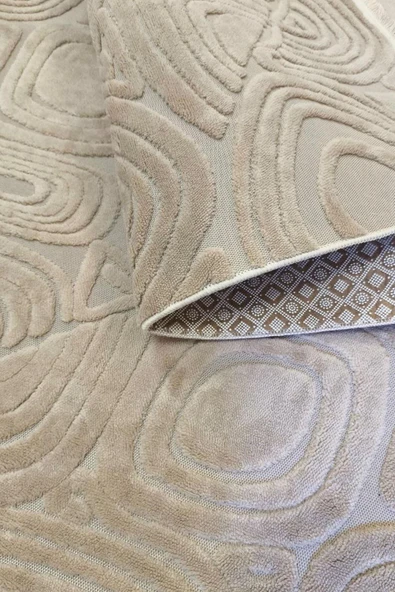 Yumuşak Dokulu İskandinav Dekoratif Kaymaz Taban Yıkanabilir Yolluk Antre Hol Halısı Salon Halısı 100 x 500 cm Krem - Resim 4