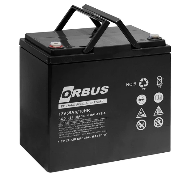ORBUS 12 VOLT - 55 AMPER TEKERLEKLİ ENGELLİ ARAÇ AKÜSÜ (13 X 21.5 X 22.5 MM) ürün görseli 1