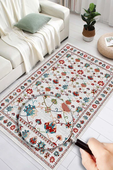 Dijital Baskılı Renkli Kilim Desenli Kaymaz Taban Yıkanabilir Halı 100 x 150 cm Çok Renkli - Resim 4