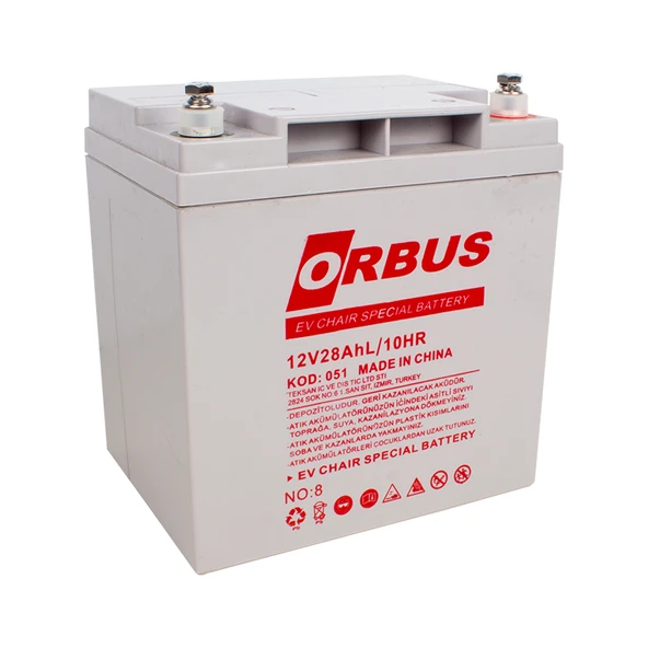 ORBUS 12 VOLT - 28 AMPER DİK ENGELLİ ARAÇ AKÜSÜ (167 X 125 X 175 MM) ürün görseli 1