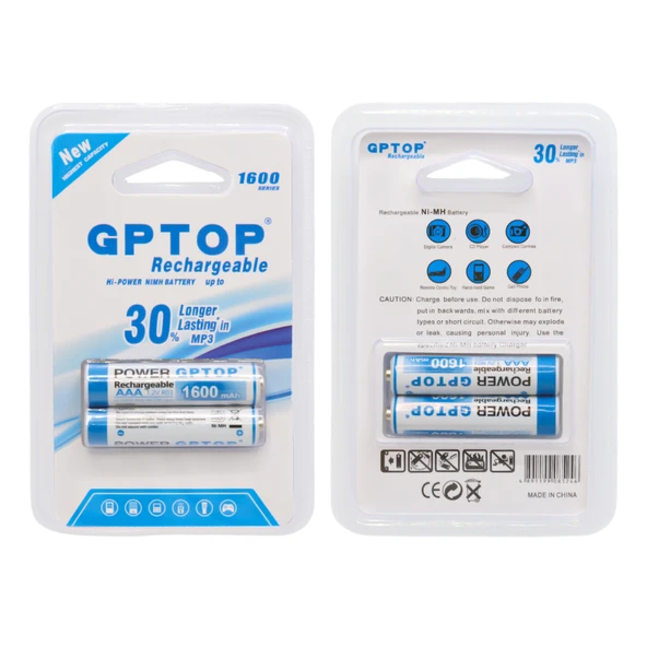 GPTOP Nİ-MH 1.2 VOLT 1600MAH İNCE KALEM AAA ŞARJLI PİL (2'Lİ PAKET FİYATI) - Resim 3
