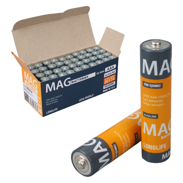 MAG BATTERIES MG-26174 ALKALİN AAA 40'LI İNCE KALEM PİL KUMANDA PİLİ (AAA, LR03, AM-4) ürün görseli 1