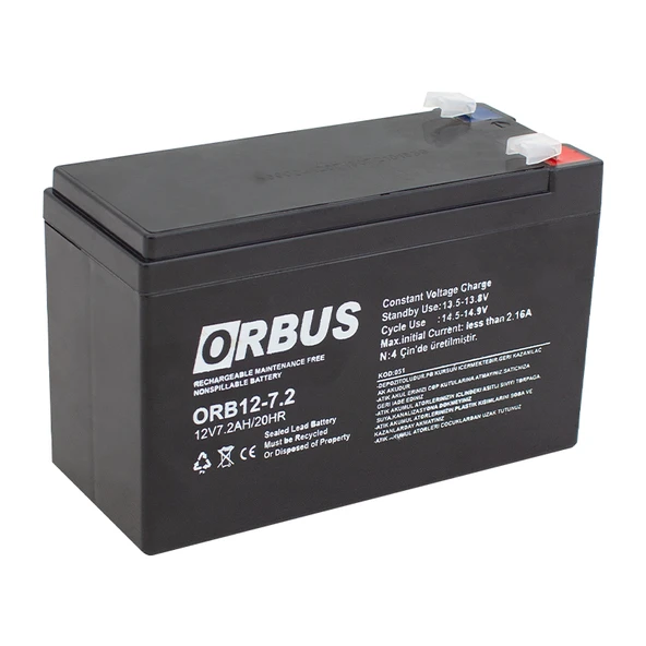 ORBUS ORB12-7.2 12 VOLT - 7.2 AMPER UPS'LER İÇİN AKÜ (150 X 65 X 90 MM) ürün görseli 1