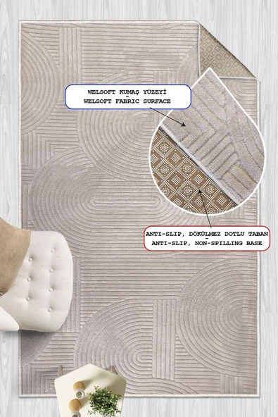 Yumuşak Dokulu İskandinav Dekoratif Kaymaz Taban Yıkanabilir Yolluk Antre Hol Halısı Salon Halısı 60 x 100 cm Vizon - Resim 6