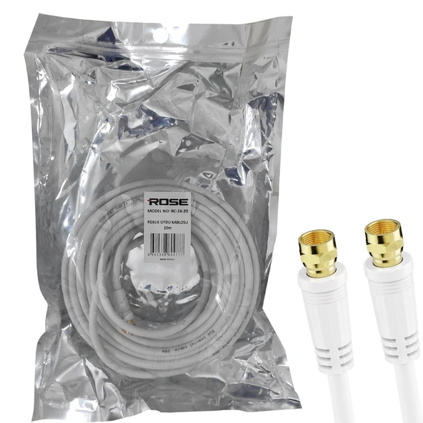 RG6 F Konnektörlü Hazır Kablo 20mt Rose RC-24-20 ürün görseli 1