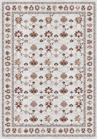 Dijital Baskılı Renkli Kilim Desenli Kaymaz Taban Yıkanabilir Halı 100 x 150 cm Gri - Resim 2