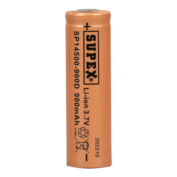 SUPEX 14500-900D LİTYUM ION 3.7 VOLT 900 MAH ŞARJ EDİLEBİLİR DÜZ KAFA BAŞLIKSIZ PİL TEKLİ ürün görseli 1