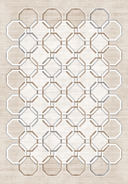 Geometrik Desenli Dekoratif Kaymaz Taban Yıkanabilir Salon Halısı Krem 180 x 280 cm - Resim 3