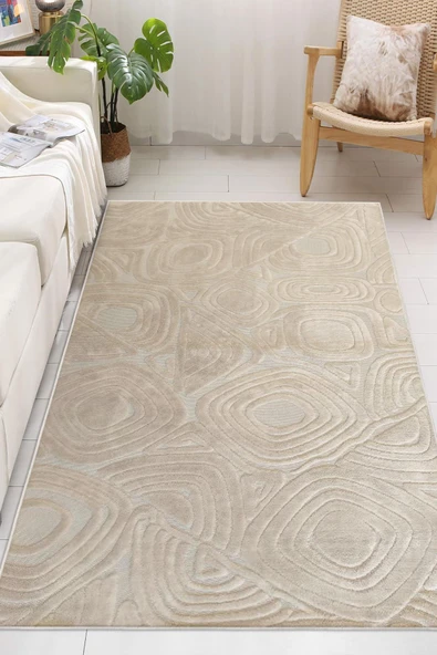 Yumuşak Dokulu İskandinav Dekoratif Kaymaz Taban Yıkanabilir Yolluk Antre Hol Halısı Salon Halısı 200 x 250 cm Krem ürün görseli 1