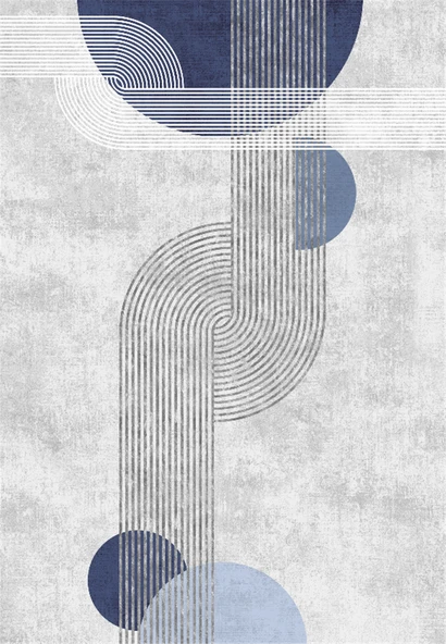 Dijital Baskılı Mavi Modern Desenli Kaymaz Taban Yıkanabilir Halı 60 x 300 cm Mavi - Resim 2