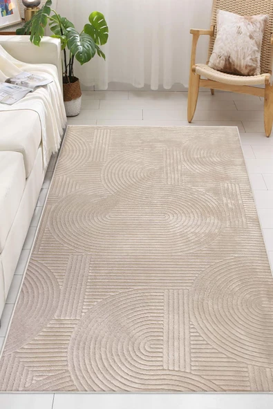 Yumuşak Dokulu İskandinav Dekoratif Kaymaz Taban Yıkanabilir Yolluk Antre Hol Halısı Salon Halısı 80 x 300 cm Krem ürün görseli 1