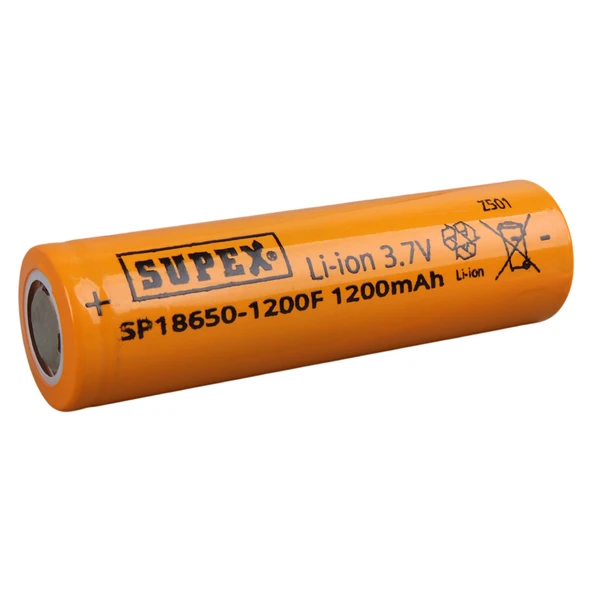 SUPEX SP 18650-1200F 3.7 VOLT LI-ION 1200 MAH DÜZ KAFA (BAŞLIKSIZ) ŞARJLI PİL - Resim 2