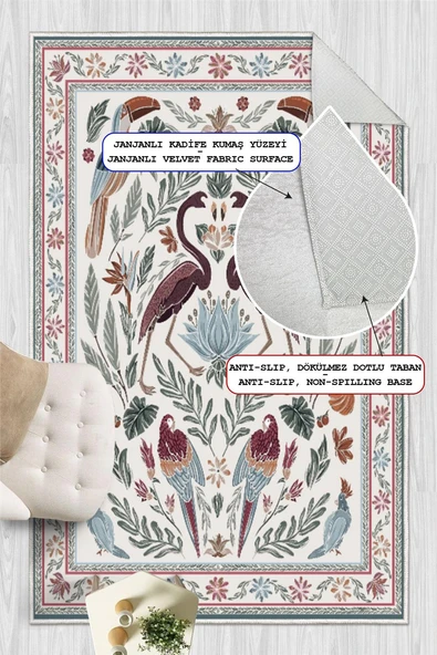 Dijital Baskılı Renkli Flamingo Desenli  Kaymaz Taban Yıkanabilir Halı Çok Renkli 100 x 150 cm - Resim 3
