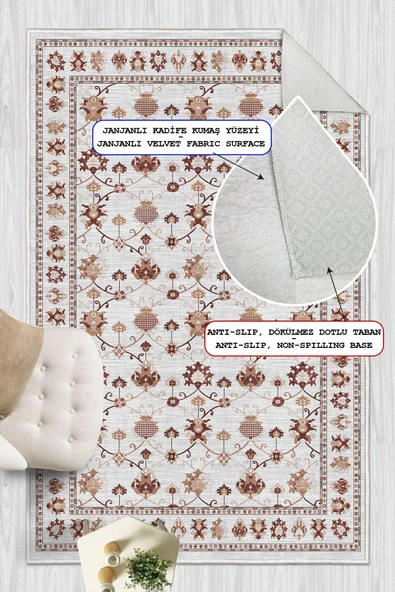 Dijital Baskılı Renkli Kilim Desenli Kaymaz Taban Yıkanabilir Halı 60 x 250 cm Gri - Resim 4