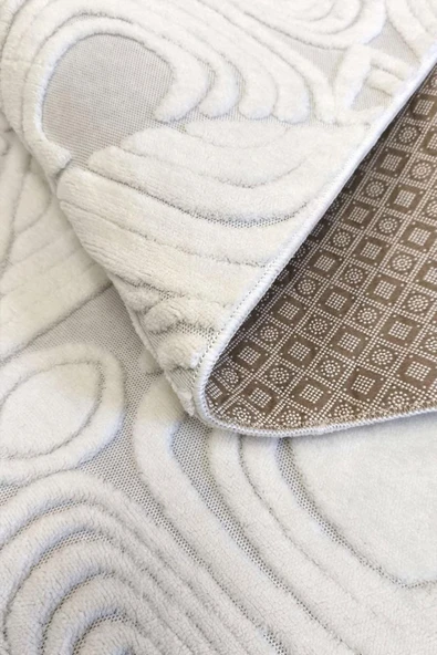 Yumuşak Dokulu İskandinav Dekoratif Kaymaz Taban Yıkanabilir Yolluk Antre Hol Halısı Salon Halısı 60 x 100 cm Beyaz - Resim 4