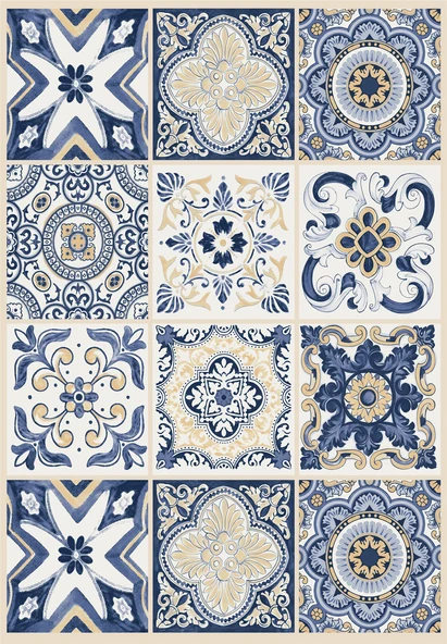 Dijital Baskılı Mavi Çini Desenli Kaymaz Taban Yıkanabilir Halı Mavi 100 x 150 cm - Resim 2