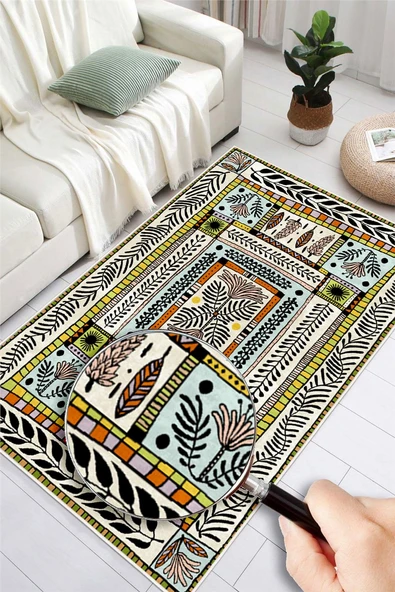 Dijital Baskılı Renkli Çiçek Motifli Kaymaz Taban Yıkanabilir Halı Çok Renkli 120 x 300 cm - Resim 4