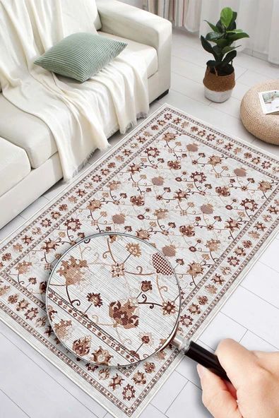 Dijital Baskılı Renkli Kilim Desenli Kaymaz Taban Yıkanabilir Halı 60 x 250 cm Gri - Resim 3