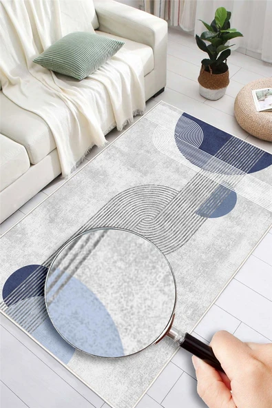 Dijital Baskılı Mavi Modern Desenli Kaymaz Taban Yıkanabilir Halı Mavi 100 x 400 cm - Resim 3