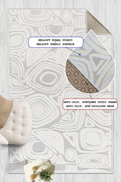 Yumuşak Dokulu İskandinav Dekoratif Kaymaz Taban Yıkanabilir Yolluk Antre Hol Halısı Salon Halısı 60 x 100 cm Beyaz - Resim 2