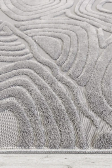 Yumuşak Dokulu İskandinav Dekoratif Kaymaz Taban Yıkanabilir Yolluk Antre Hol Halısı Salon Halısı 200 x 400 cm Gri - Resim 3