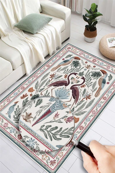 Dijital Baskılı Renkli Flamingo Desenli  Kaymaz Taban Yıkanabilir Halı Çok Renkli 80 x 250 cm - Resim 4