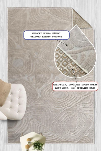 Yumuşak Dokulu İskandinav Dekoratif Kaymaz Taban Yıkanabilir Yolluk Antre Hol Halısı Salon Halısı 60 x 200 cm Vizon - Resim 2